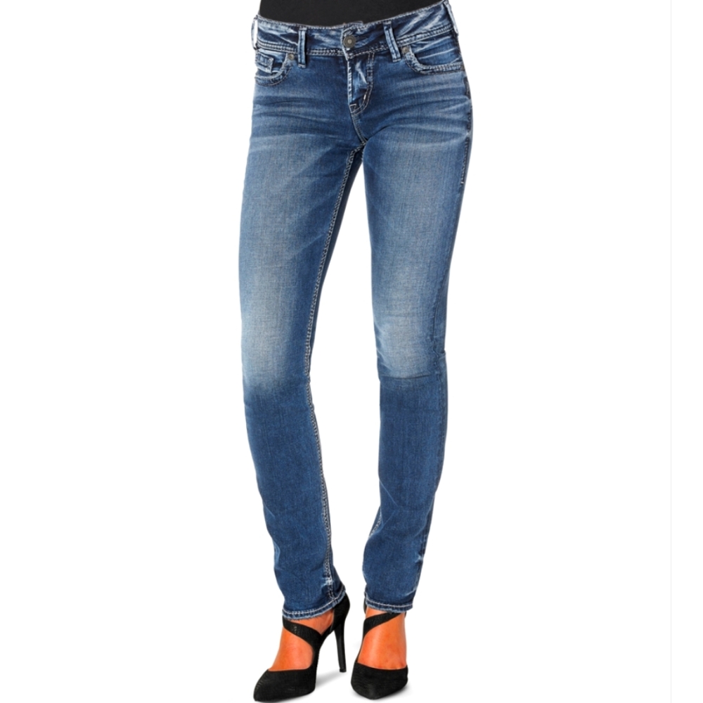 Silver Elyse Straight Leg Jeans Mid Rise
